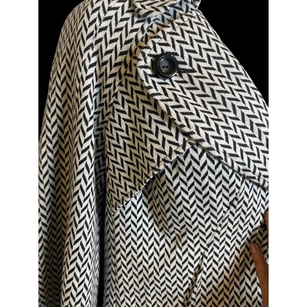 Kate Unger Button Collar Retro Cape Jacket Herringbone Black White Size 10 - Picture 3 of 7